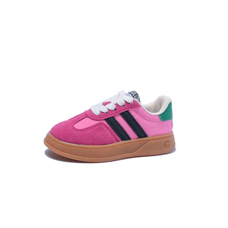 Boys' casual sneakers in artificial PU with rubber sole, lace-up fastening, available in black red rose red