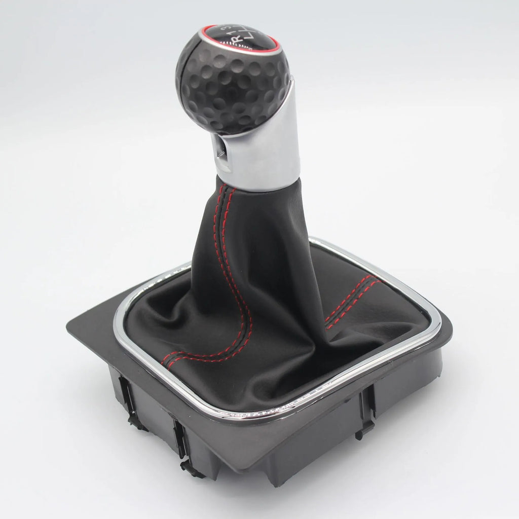 Leather gear lever handball with dust boot for Volkswagen Golf models on a car interior.