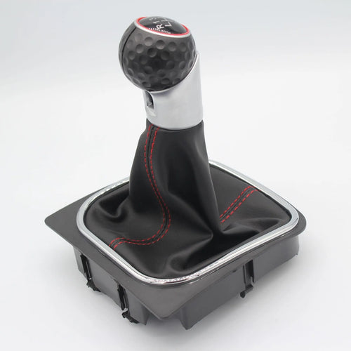 Leather gear lever handball with dust boot for Volkswagen Golf models on a car interior.