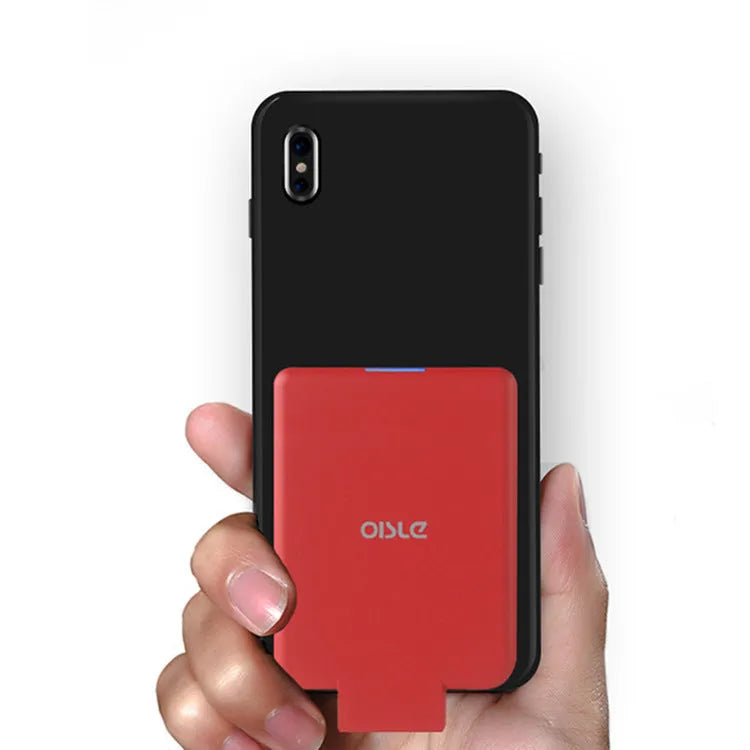 MP282P back clip battery power bank in multiple colours next to a smartphone.