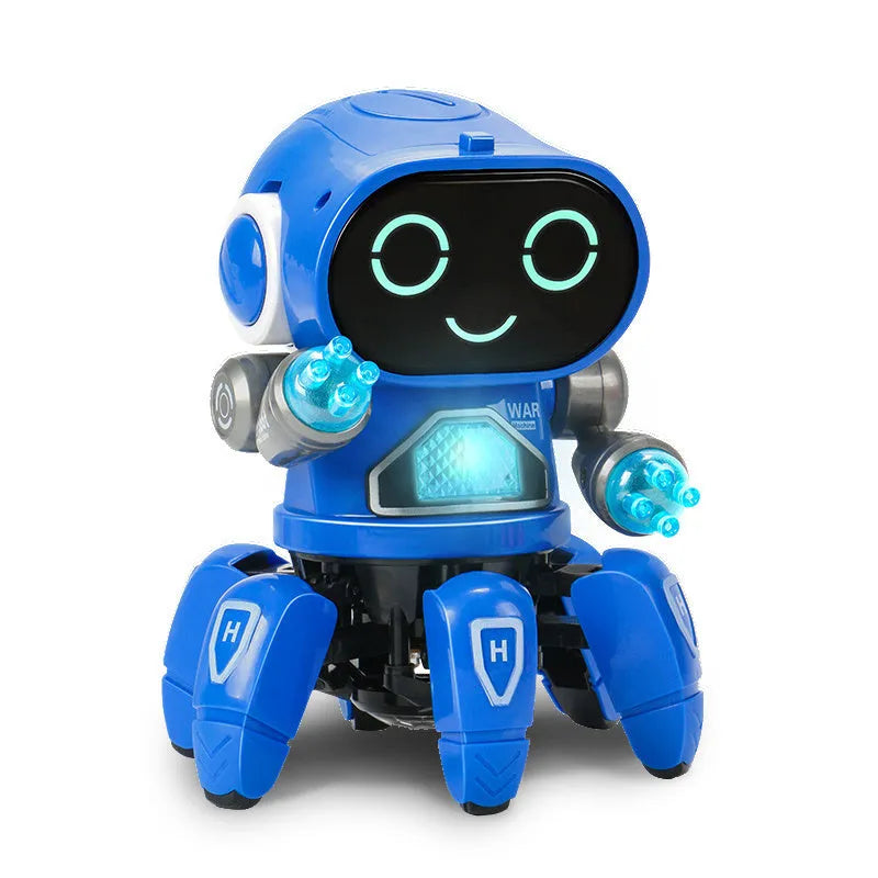 Electric rock robot toy with music, lights and automatic dancing action, available in blue, green, red and white