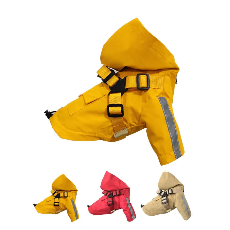 Pet waterproof raincoat in British style, polyester, khaki colour, for small to large dogs
