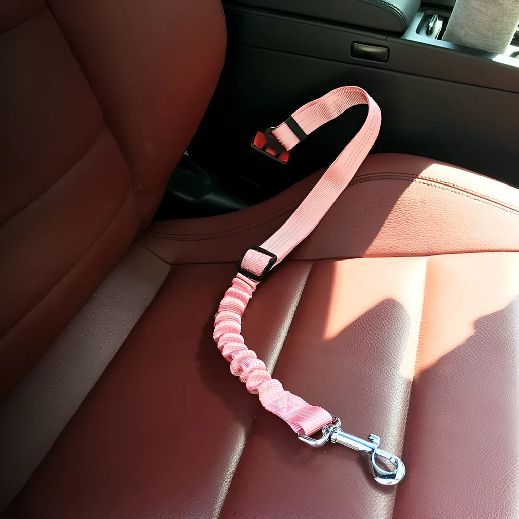 Pet elastic reflective retractable car seat belt in black polyester webbing with clip, 75cm length