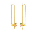 Little bird drop long hanging hummingbird earrings in rose gold finish with crystal tassel pendant