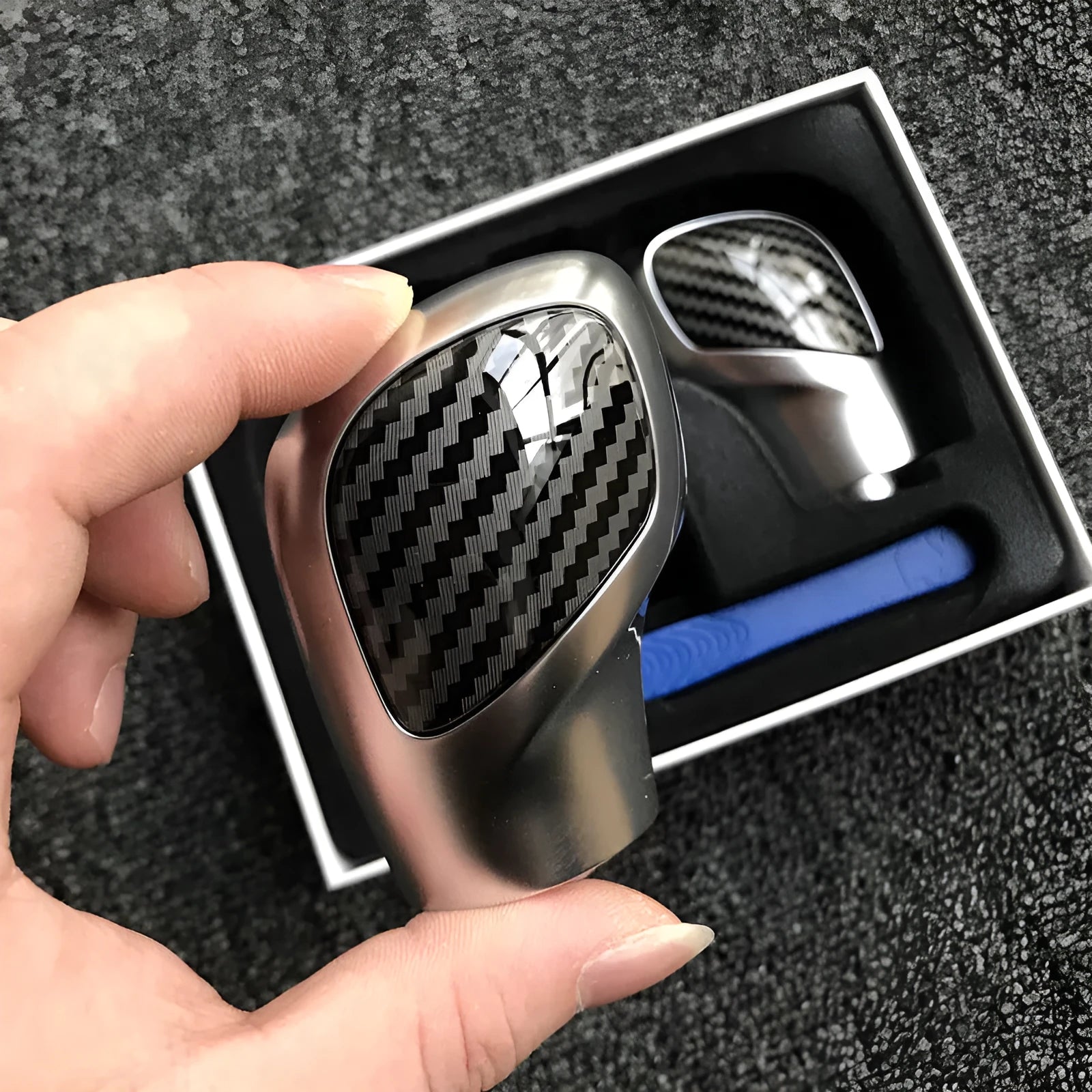 Carbon fibre DSG gear selector side cover with chrome matt finish