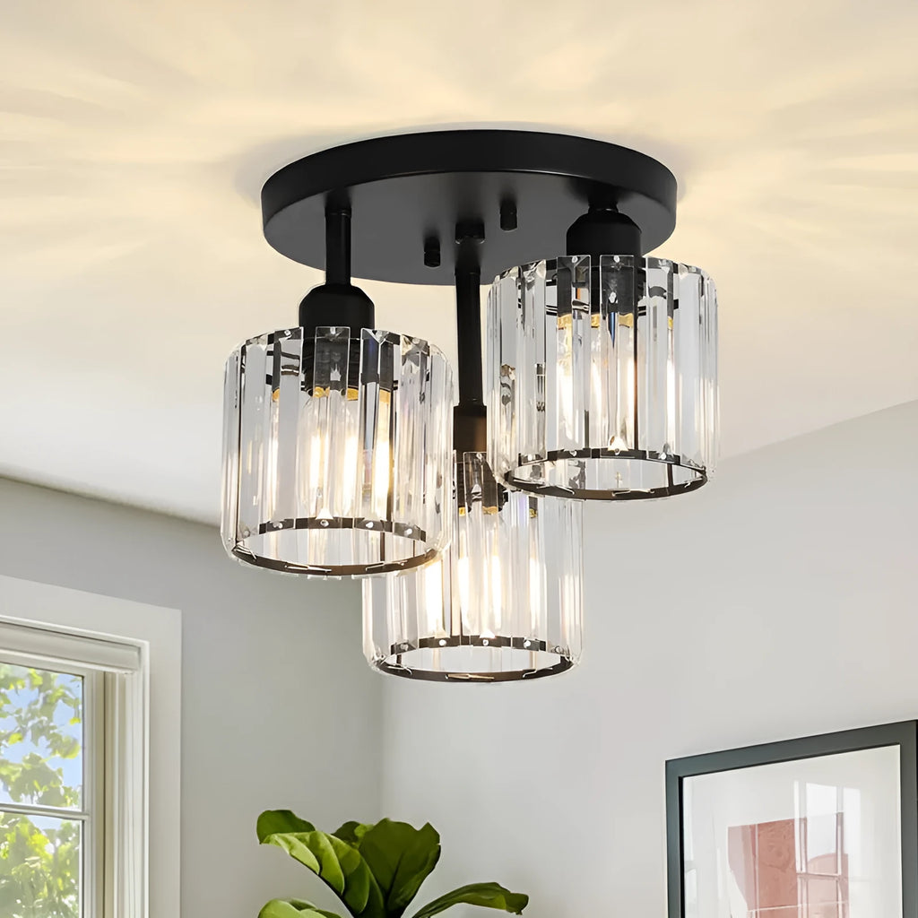 Modern crystal ceiling light in black finish with crystal accents for corridor and entrance use