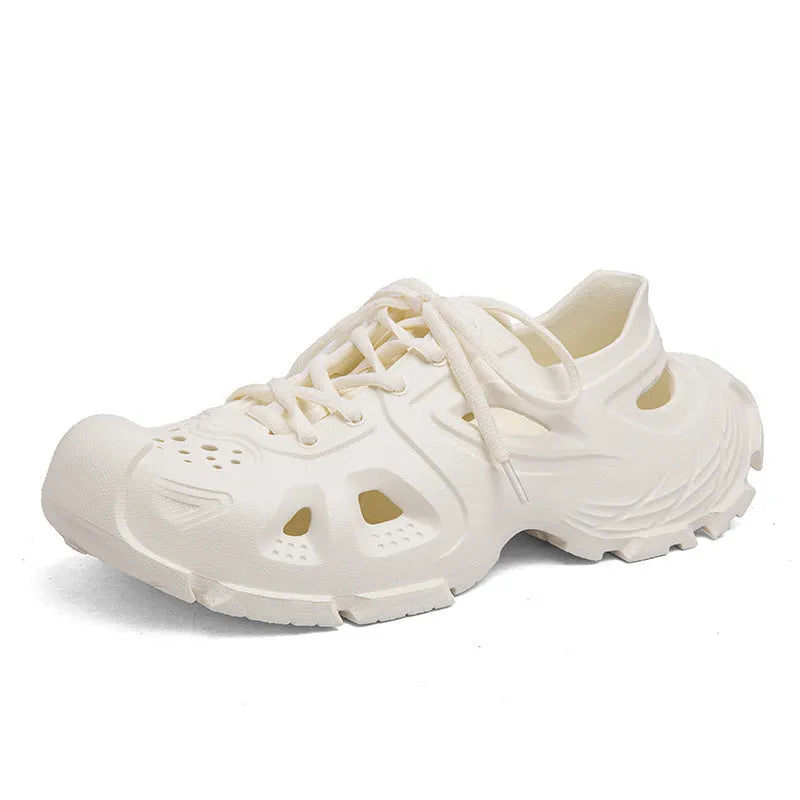Men's black lace-up sports sandals with EVA upper and non-slip sole on a white background