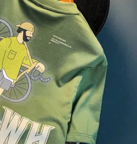 Green men's loose fit T-shirt with a literary print design on the front.