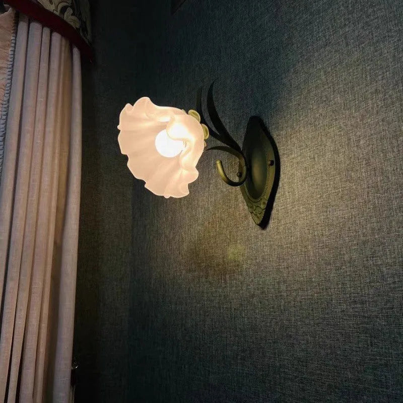 Pastoral style green flower wall lamp with glass shade and LED light source