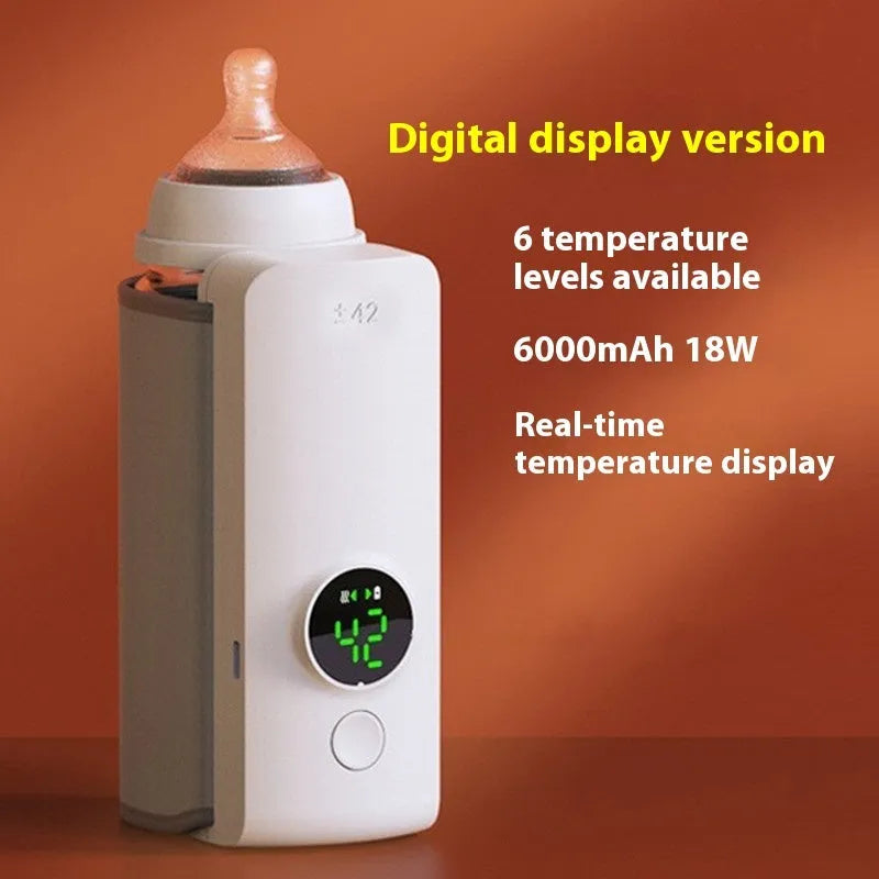 White portable constant temperature milk warmer with charging cable, made from ABS material