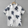 Japanese trendy printed short sleeve shirt in loose cardigan style showing white and apricot colour options