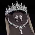 Royal Queen bridal crown necklace earring set made from zinc alloy and rhinestones in pink colour with green sandalwood