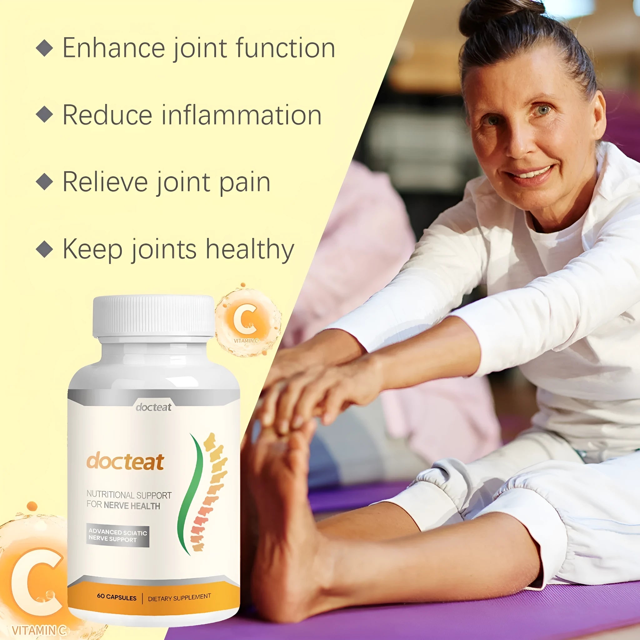 Body care adhesive wrap glue bottle containing 60 capsules for joint comfort massage