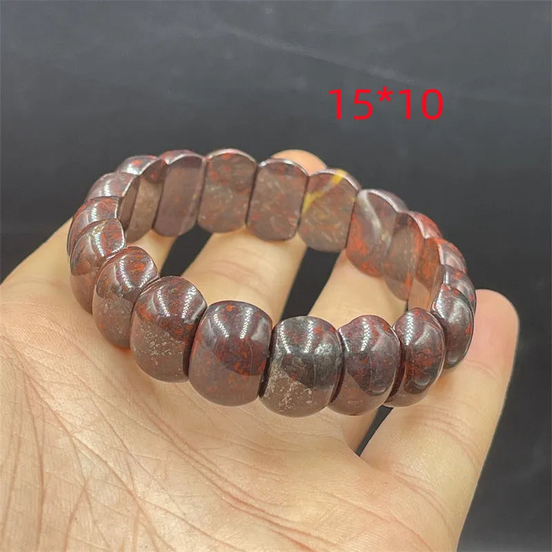 Bloodstone quartz rock jade bracelet in modern simple style on wrist