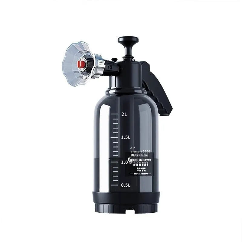Car wash foam sprinkling can with pressure-increasing design in black PP material