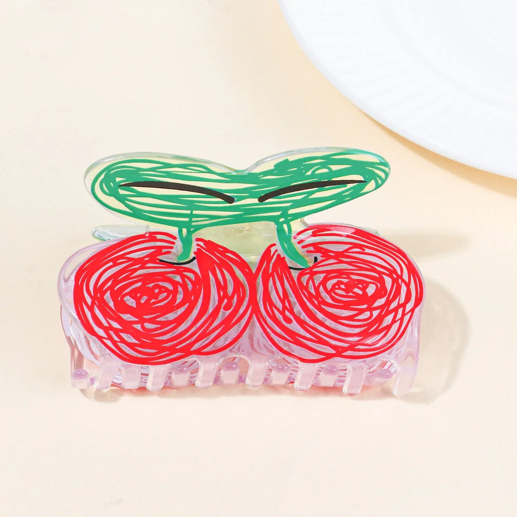 Transparent PVC hair clip with fruit design in asymmetric shape, available in 12 colour options A28