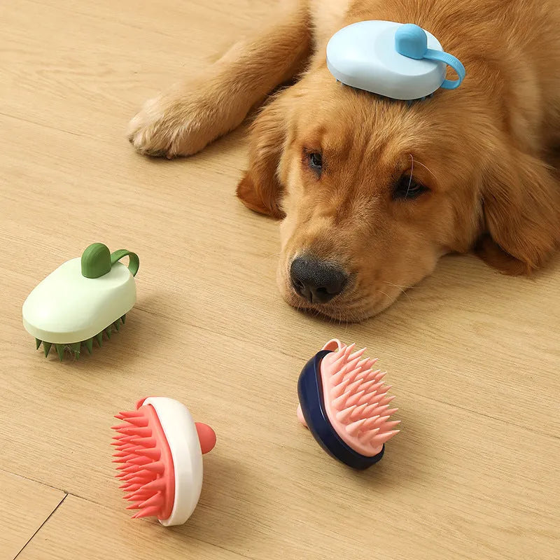 Soft silicone pet hair remover massage brush for dogs with ABS handle in four colour options