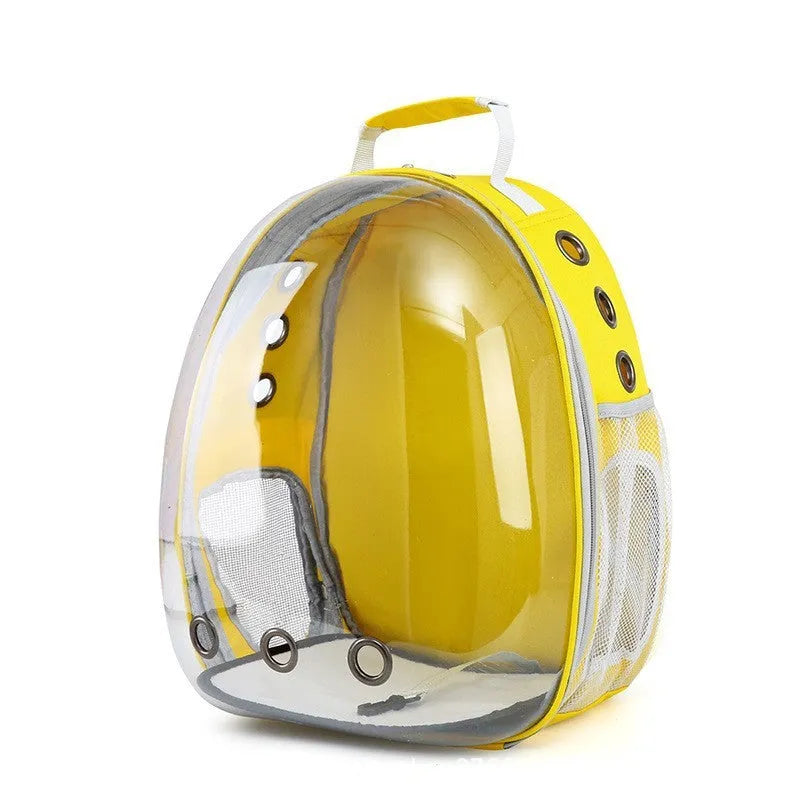 Astronaut-shaped grey cat carrier bag with side opening and medium capacity.