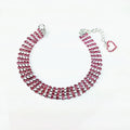 Four-row rhinestone pet collar with heart-shaped chain in white pink and blue for dogs and cats