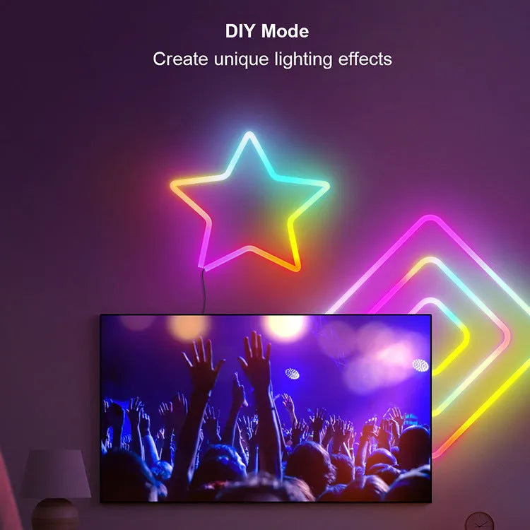 3 metre long RGB magic colour neon light strip with remote control for Bluetooth and Wi-Fi adjustment