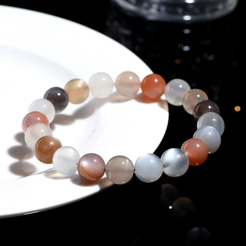 Natural colourful moonlight moonstone bracelet with 8mm beads on a single strand.