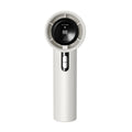 White handheld personal cooling fan showing turbine vent and adjustable controls.