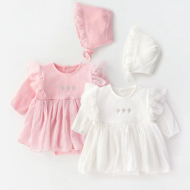 Baby girl fluffy princess dress in cotton fabric, pink red white colours, 59-80cm sizes