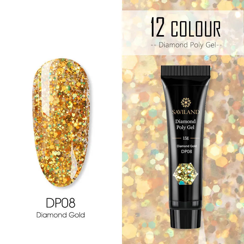 Bright nail polish bottle in colour DP01 with sequin crystal glitter extension glue, 15g resin formula