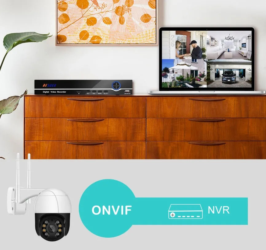 Wireless white PTZ surveillance camera ball machine with dual antennas on ceiling mount