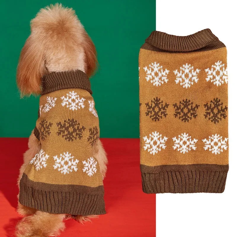 Grey dog Christmas sweater with snowflake and reindeer pattern for winter pet clothing