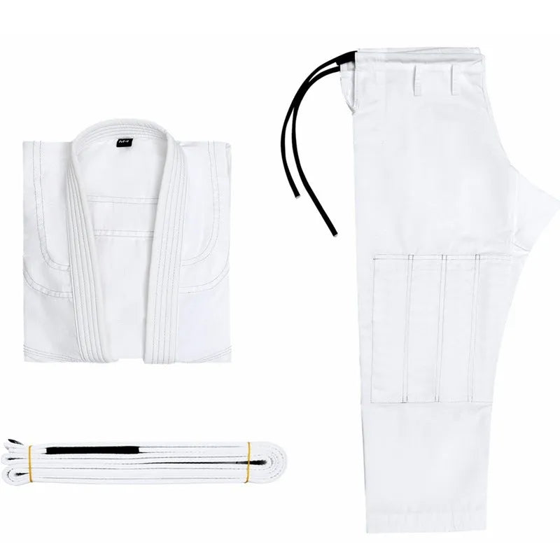 Thin cotton blend Brazilian Jiu-Jitsu gi set showing jacket and trousers in one of five colour options.