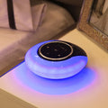 Blue folding Bluetooth desk lamp speaker with touch controls and LED lighting
