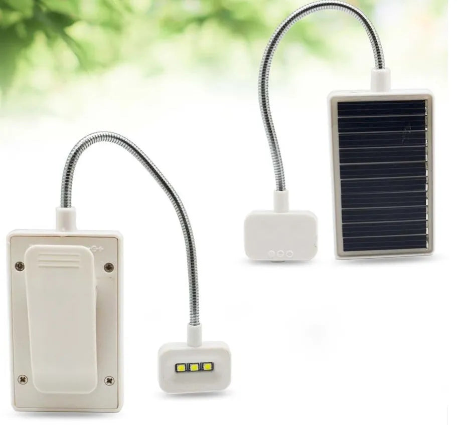 White plastic solar garden lamp with solar panel on top for outdoor pathway lighting.