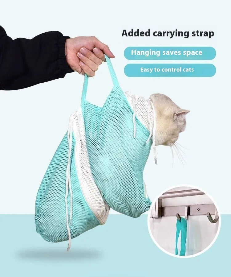 Fifth-generation upgraded cat grooming bag in pink white colour with detachable design for pet washing