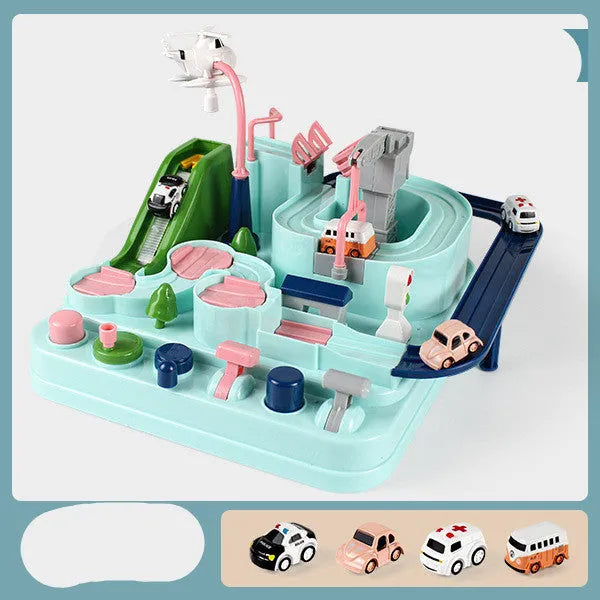 Big adventure parking lot rail car track toy set with plastic cars and handle control