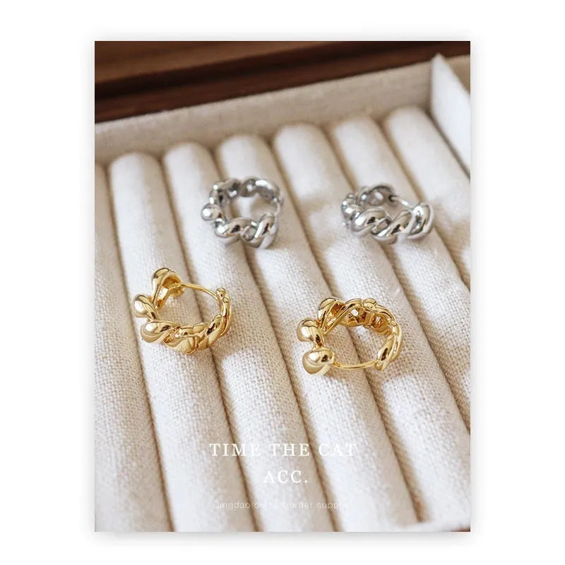 Pair of copper electroplated geometric round retro earrings with cold-wind style finish