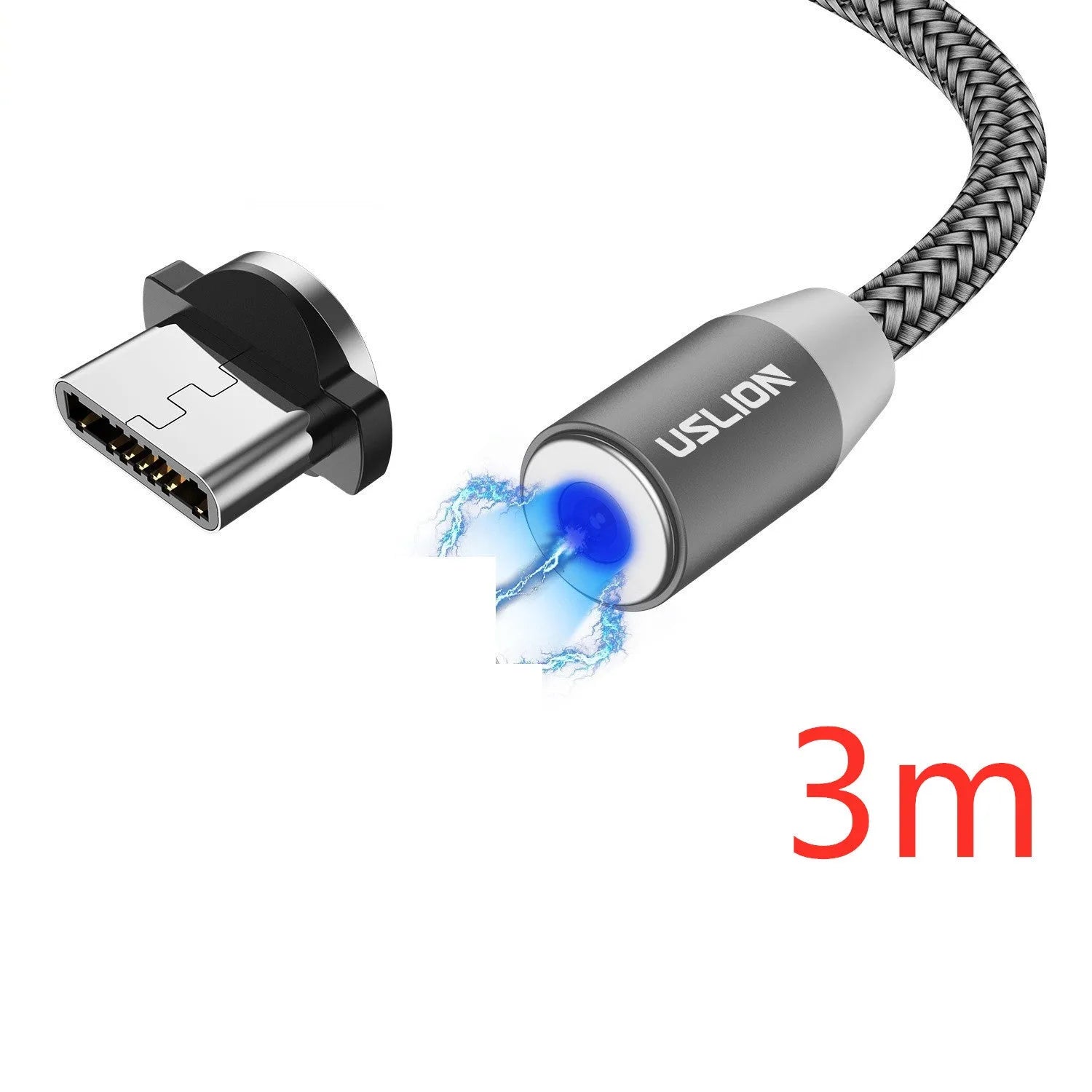 USLION circular magnetic charging cable with aluminium alloy housing and LED indicator