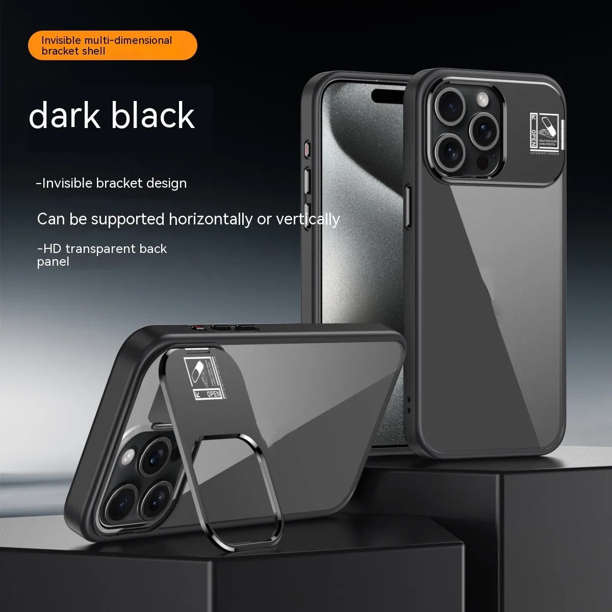 Creative simple stand phone case in acrylic for iPhone with built-in kickstand, available in multiple colours