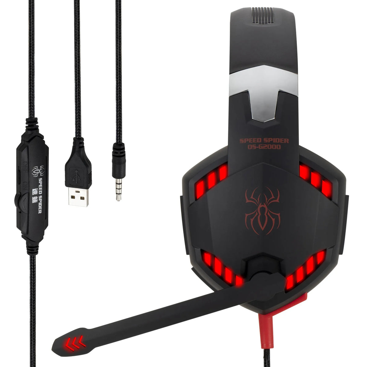 Speed Spider G2000 over-ear headphone with PU earmuffs and 3.5mm plug in Black Blue finish