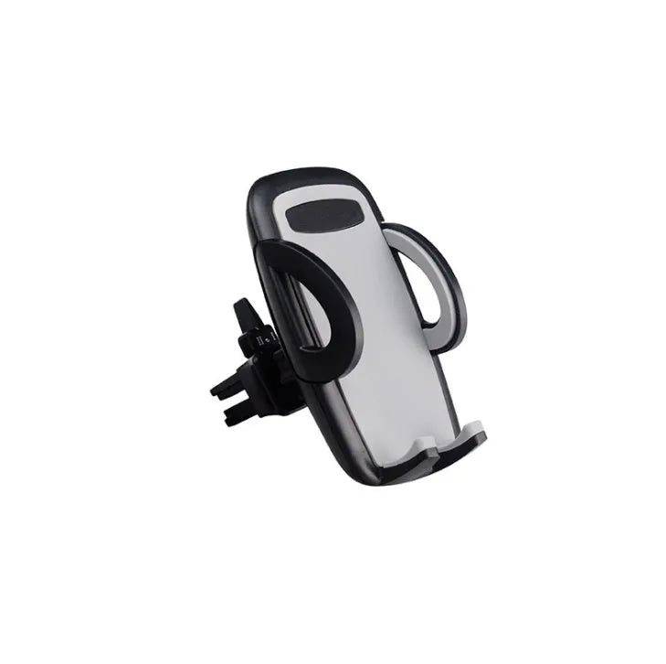 Black universal mobile phone holder clipped to car air conditioning outlet