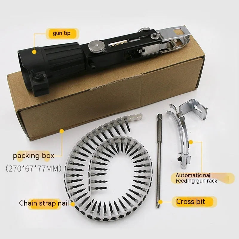 Chain screw gun head set with metal construction and stainless steel components