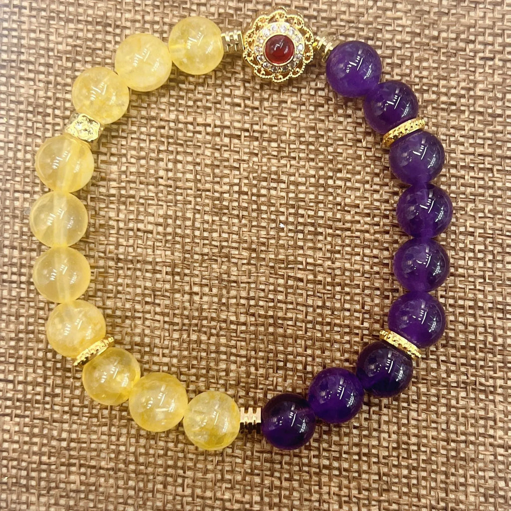 Handmade yellow and purple amethyst crystal bracelet for women with niche style design