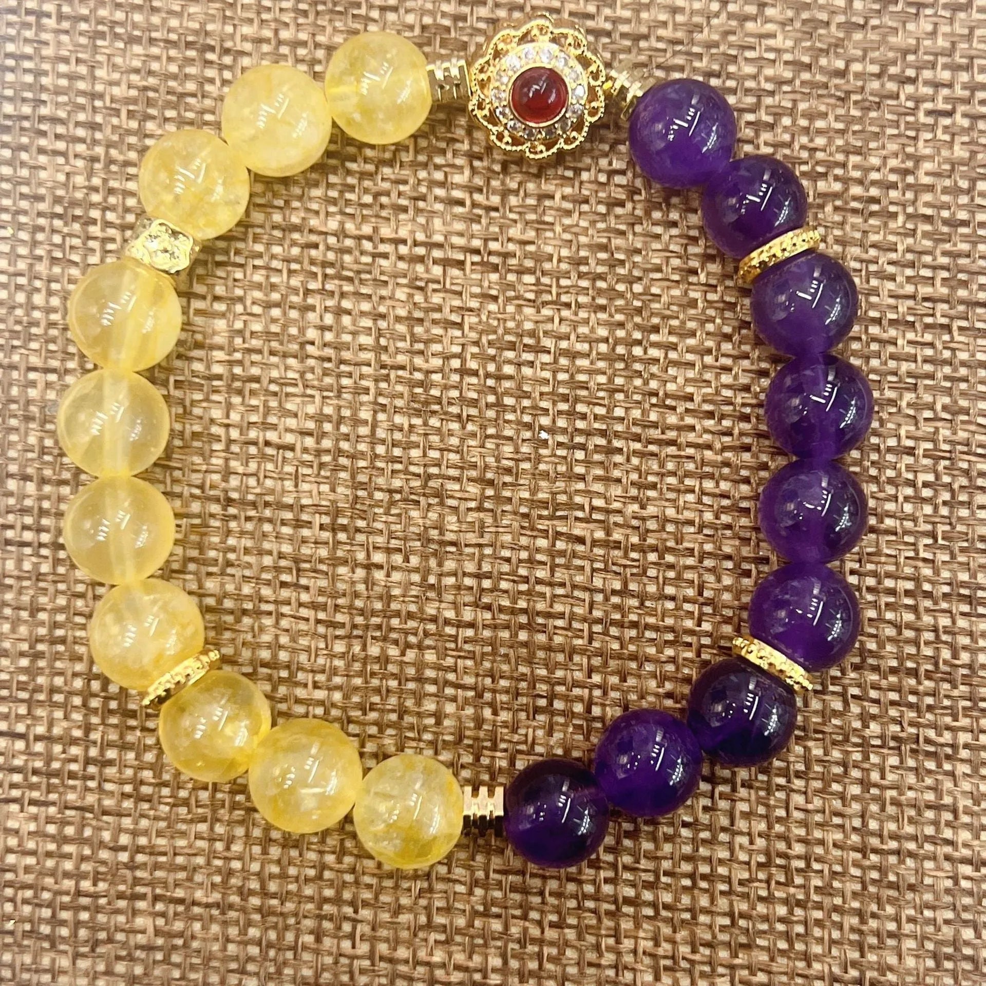 Handmade yellow and purple amethyst crystal bracelet for women with niche style design
