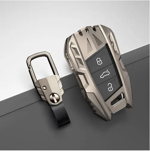 Metal mecha golf auto key shell protective cover in silver colour with buckle option