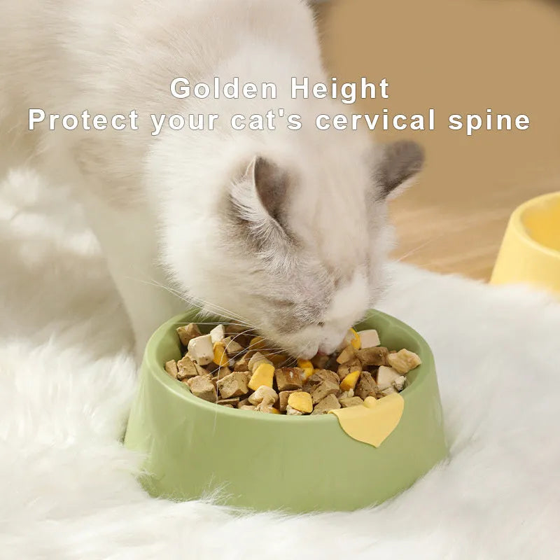 Green flower-shaped plastic double bowl for cat or small dog food and water on a plain surface.