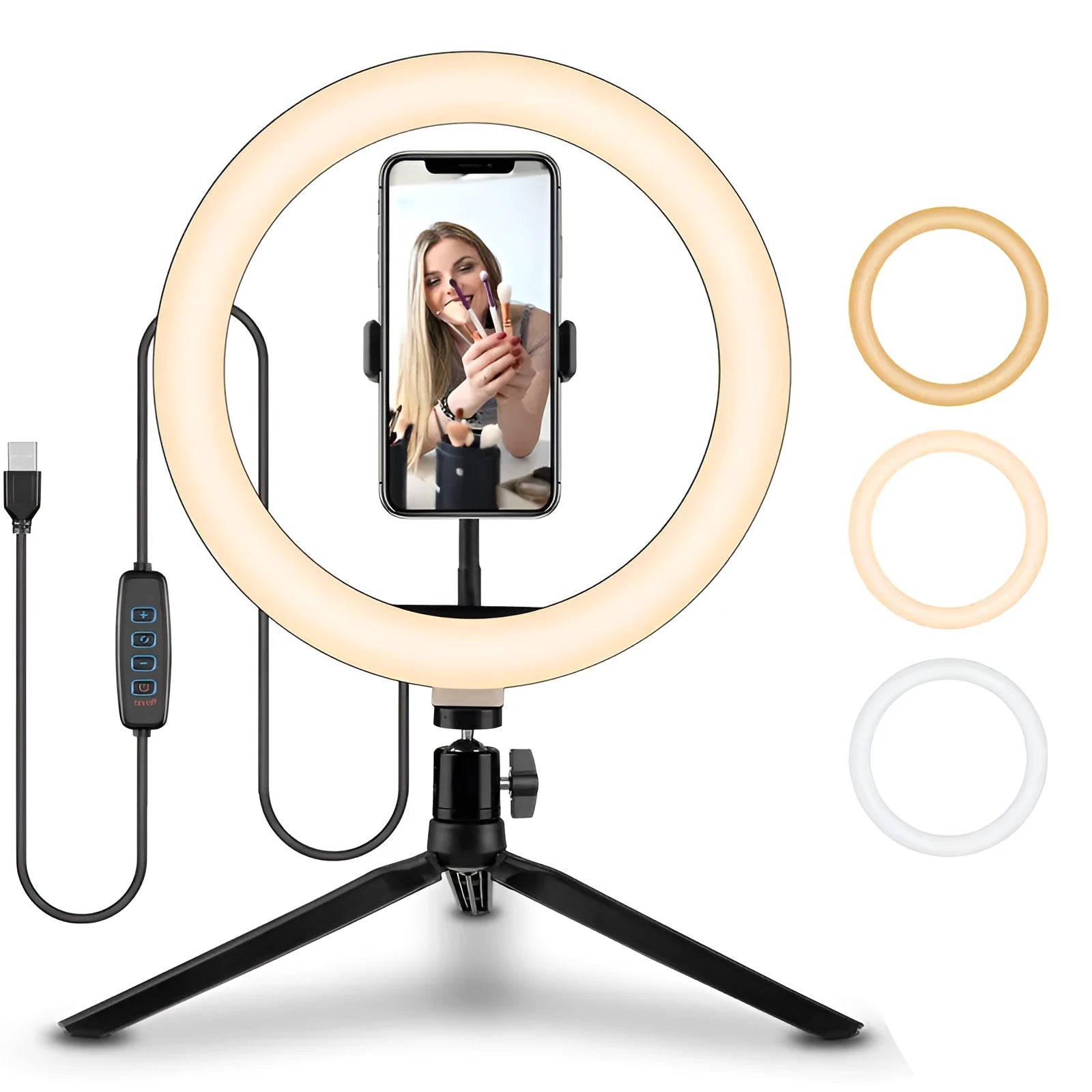 10-inch ring light for selfies on a 19cm metal bracket, for smartphones.