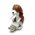 Brown USB-powered dog desktop toy, 60x30x60 mm, with USB connector, front view on white background