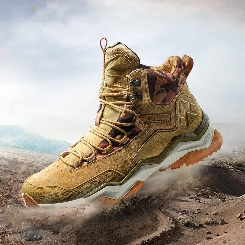 Waterproof non-slip high top hiking shoes for mountain climbing, unisex design in Light Khaki colour