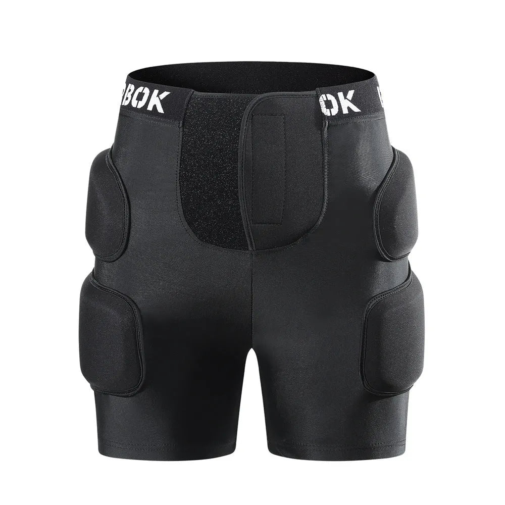 Black roller skating hip protection pants with NBR foam padding for fall safety