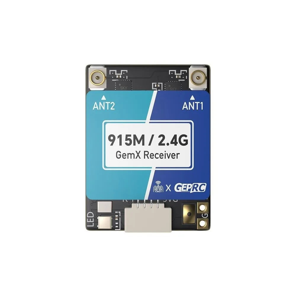 ELRS dual-band 915MHz and 2.4GHz FPV drone receiver kit with T-shaped antennas and accessories.
